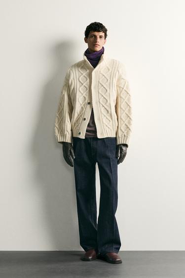 SUÉTER RELAXED FIT COM TRANÇAS - Branco-marfim da Zara - Imagem 0