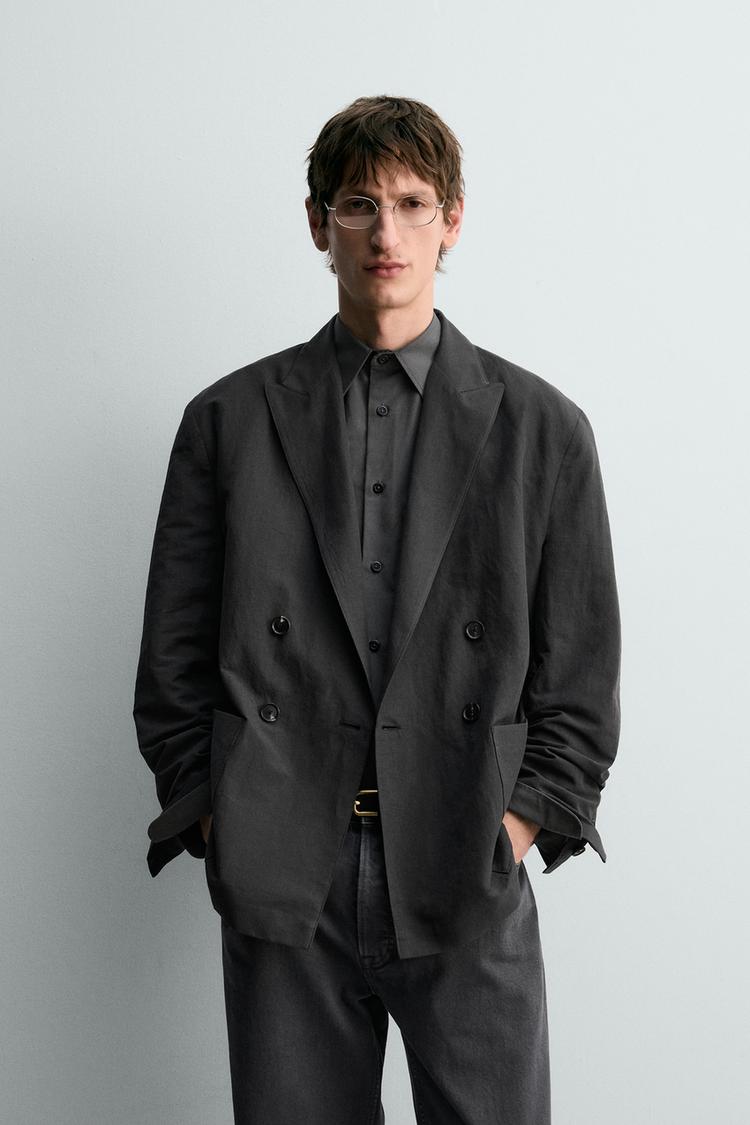 ZARA DOUBLE-BREASTED COTTON-LINEN BLAZER