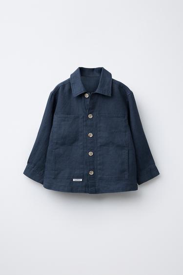CAMISA LARGA DE LINHO COM ETIQUETA - Azul-marinho da Zara