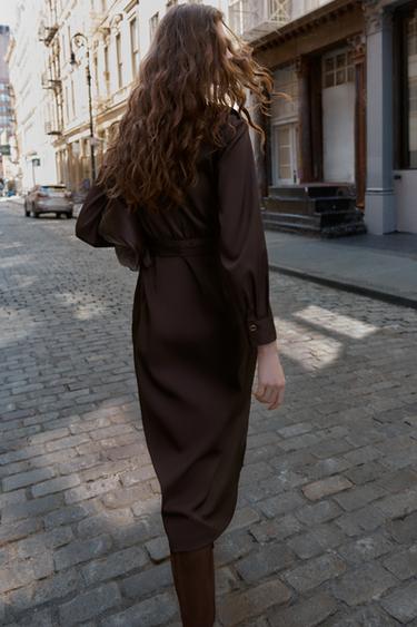 BELTED WRAP MIDI DRESS - Brown by Zara - Image 4