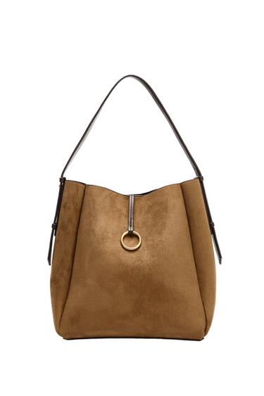MAXI BUCKET BAG WITH METAL RING - Dark tan by Zara
