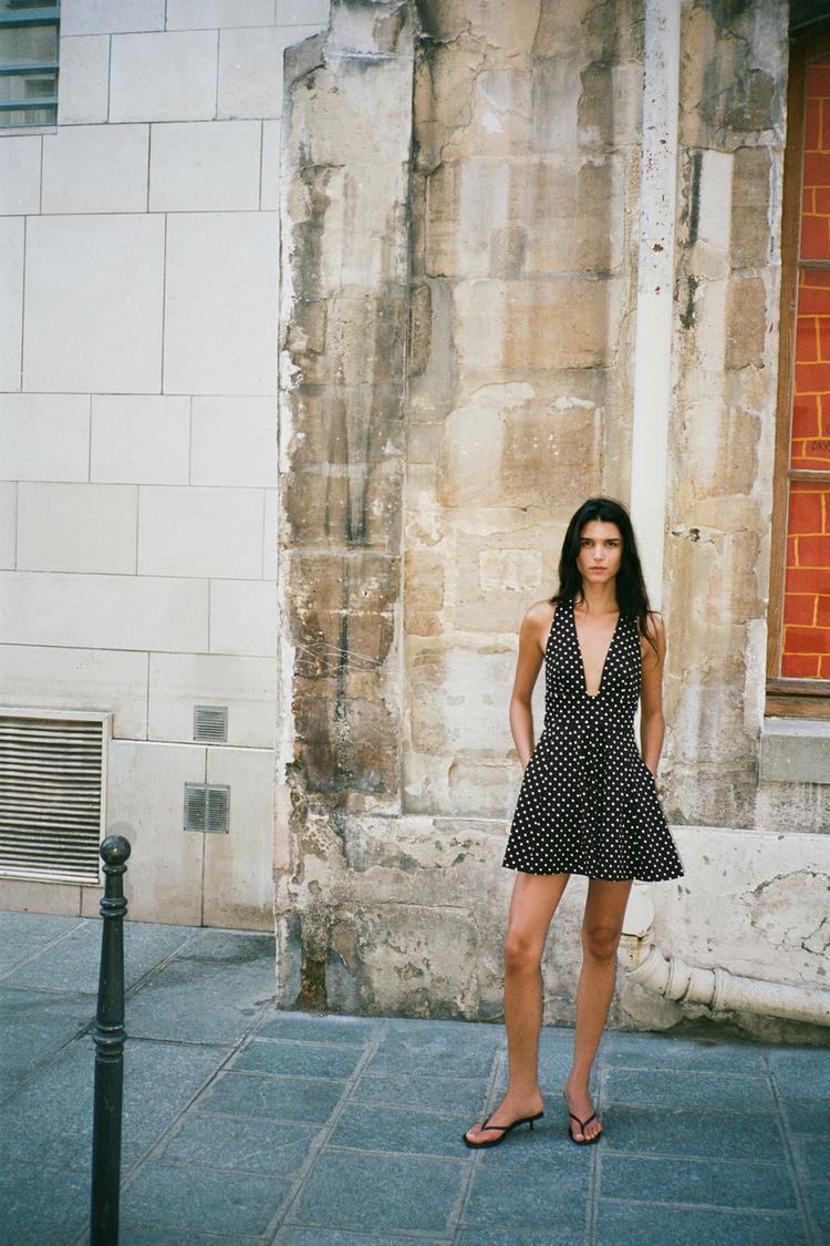 VESTITO CORTO HALTER A POIS Nero Bianco ZARA Italia Italy