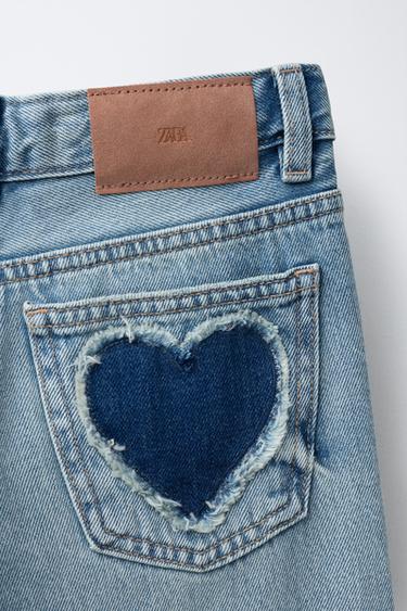JEAN DROIT À PIÈCES CŒURS - Bleu de Zara - Image 3