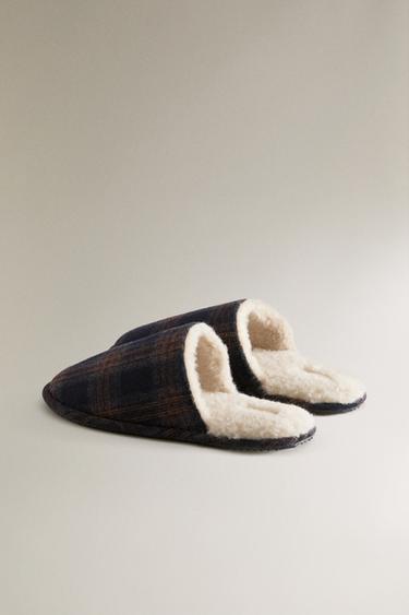 WARM CHECK SLIPPERS - Navy Blue by Zara - Image 3