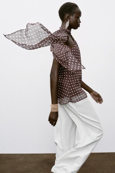 HALTER TOP WITH HARDWARE AND POLKA DOTS - Ecru / Brown by Zara - Image 4