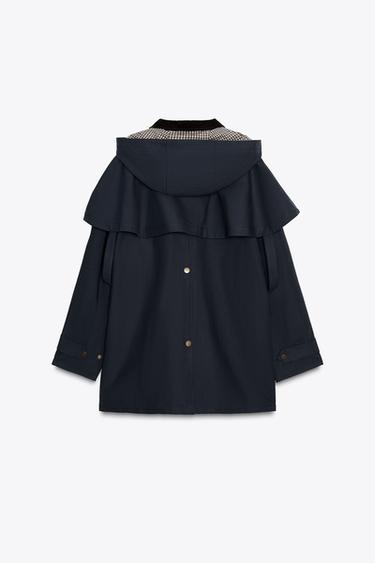 HOODED CONTRAST LAPEL TRENCH COAT ZW COLLECTION - Blue by Zara - Image 5