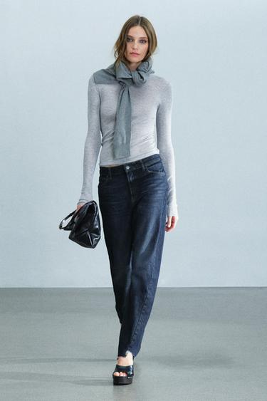 ZW COLLECTION: БЕЛІ АЛАСА, ТІК БАЛАҚТЫ, БӨЛІНГЕН ТІГІСТІ ДЖИНС - Көк Zara компаниясынан