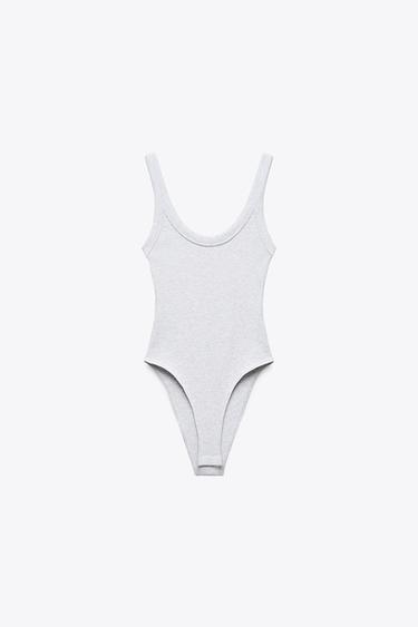 RIBBED BODYSUIT - Grey marl by Zara