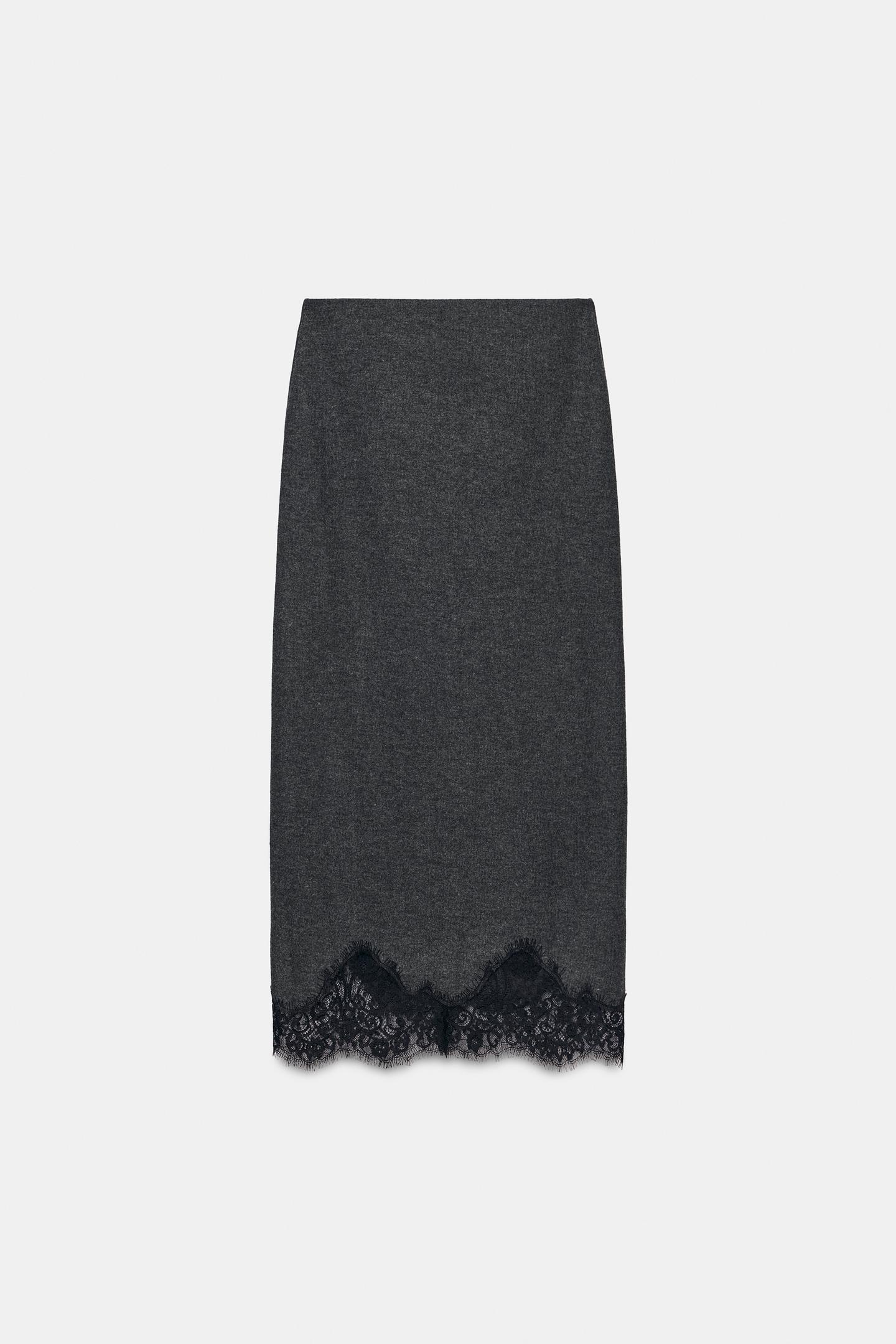 Женская юбка Zara Soft Lace, цвет: Тёмный серый — фото 5