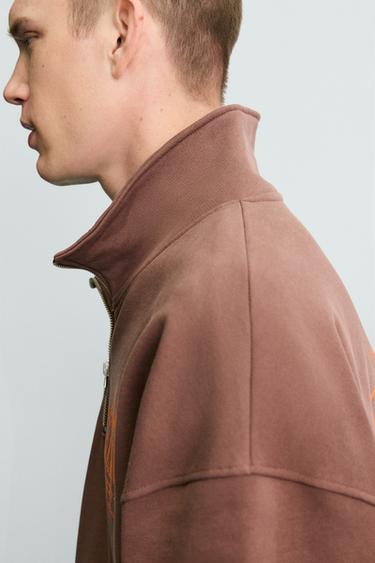CONTRAST TEXT QUARTER-ZIP SWEATSHIRT - Brown by Zara - Image 5