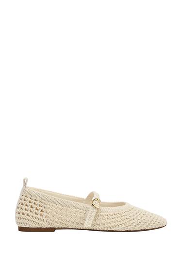 Zara BRAIDED EFFECT FLAT BALLET FLATS - Ecru