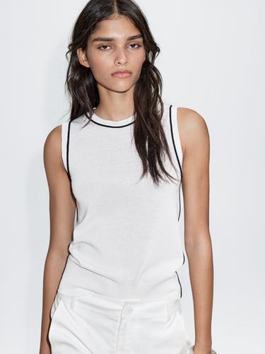 Zara Knit top with contrast detail - White