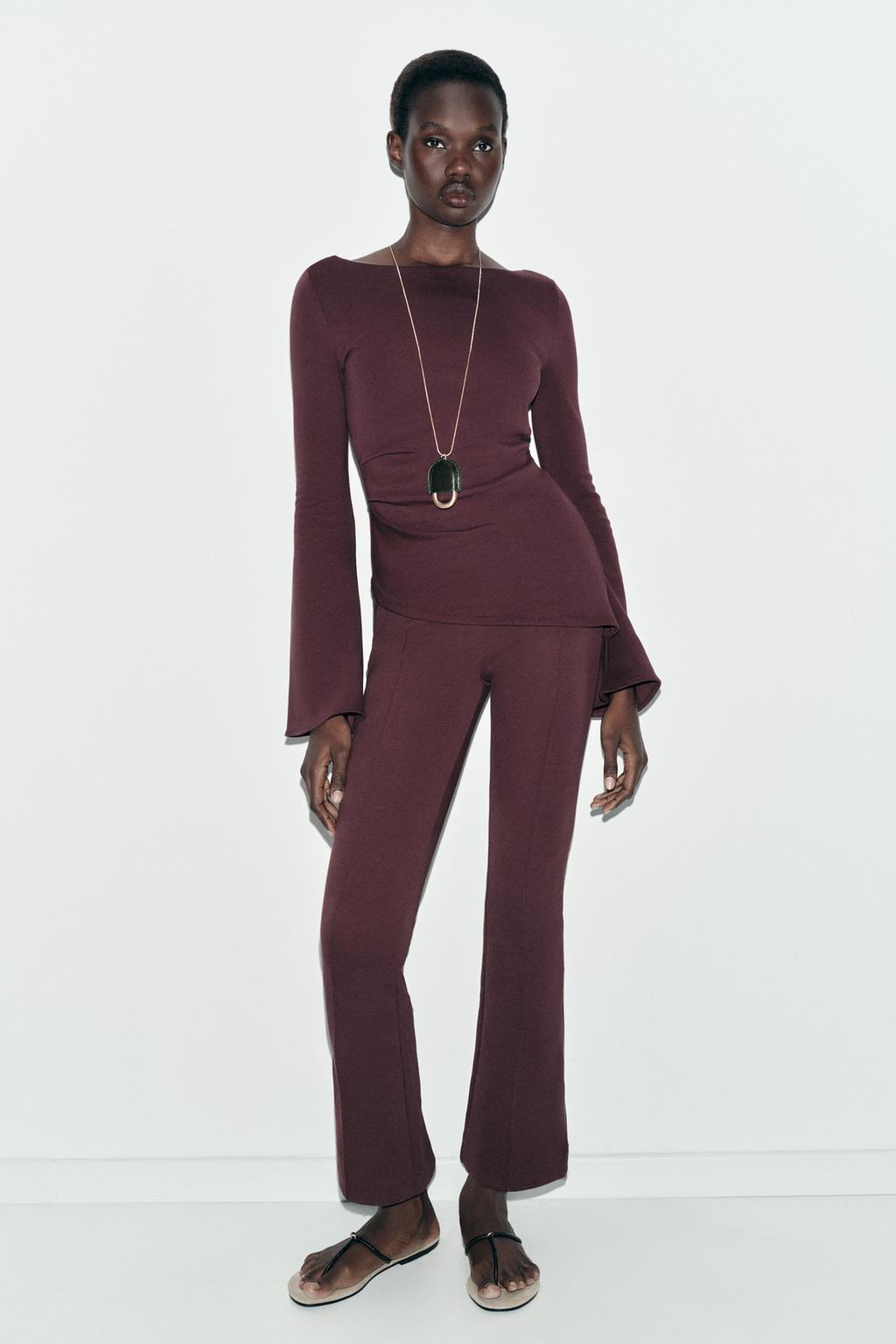 INTERLOCK FLARE PANTS WITH PINCH SEAMS