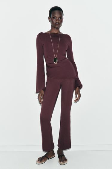 PANTALON INTERLOCK FLARE NERVURE - Vin de Zara