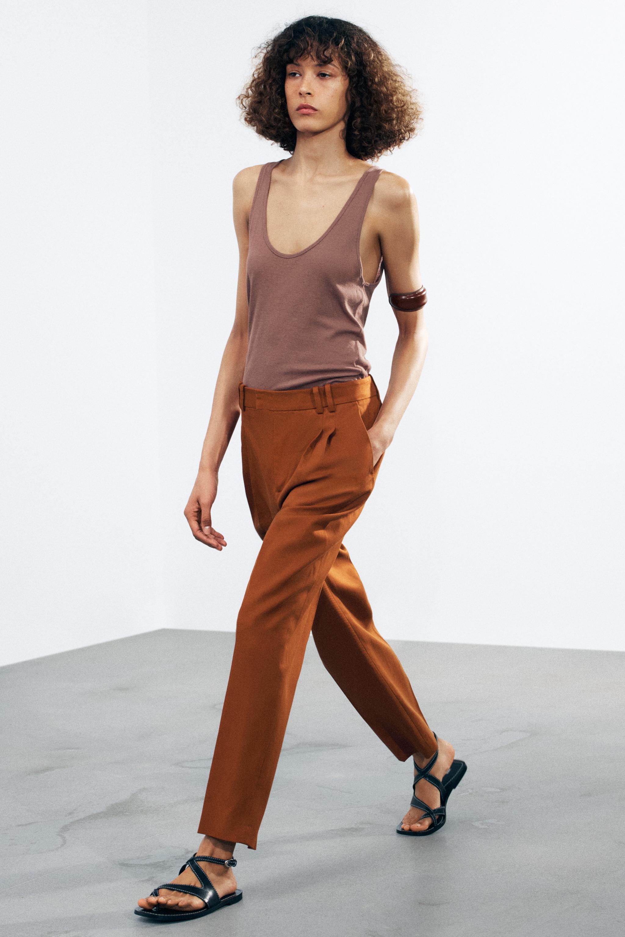 タン濃30、キャメル20 CALÇA COM PREGAS ZW COLLECTION - Laranja-queimado | ZARA Brasil