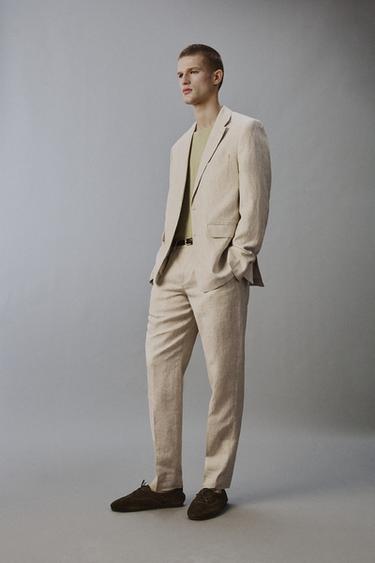 100% LINEN SUIT BLAZER - Light beige by Zara - Image 3