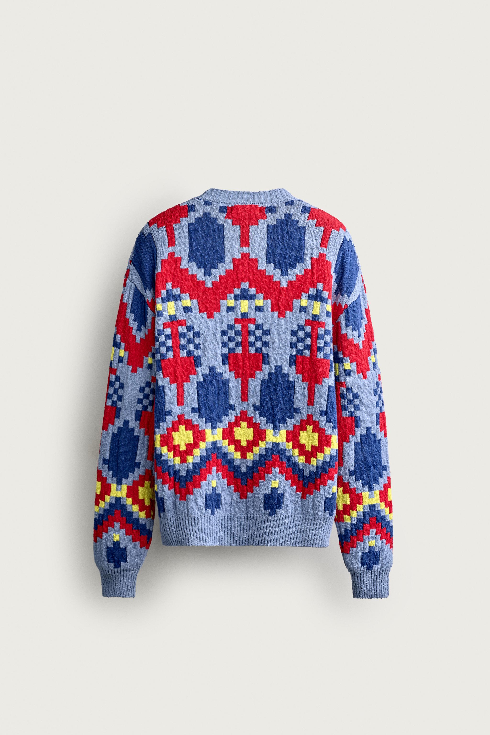 Мужские свитеры Zara GEOMETRIC JACQUARD RELAXED FIT SWEATER — фото 8