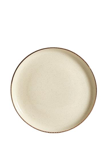 STONEWARE DESSERT PLATE WITH ANTIQUE FINISH RIM - Light ecru Zara