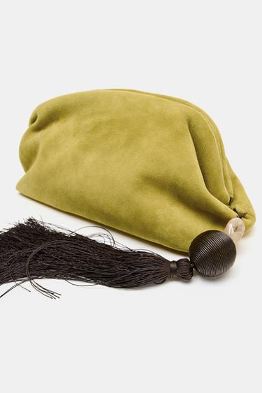 LEATHER CLUTCH WITH TASSEL - Lime Green by Zara - Image 3