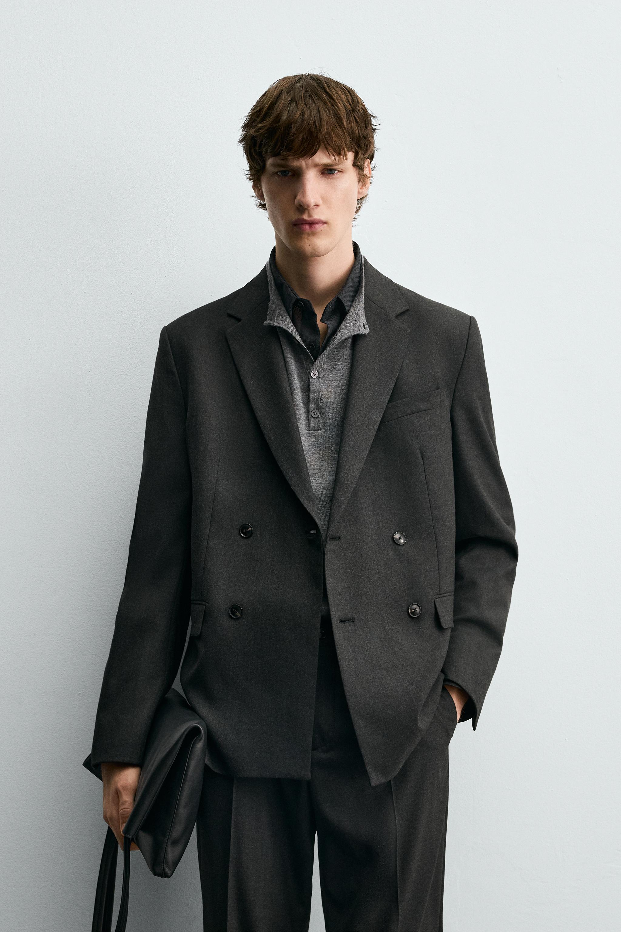 ZARA ネイビー チェック ダブルブレストスーツ チェック スーツブレザー - ネイビーブルー | ZARA Japan / 日本