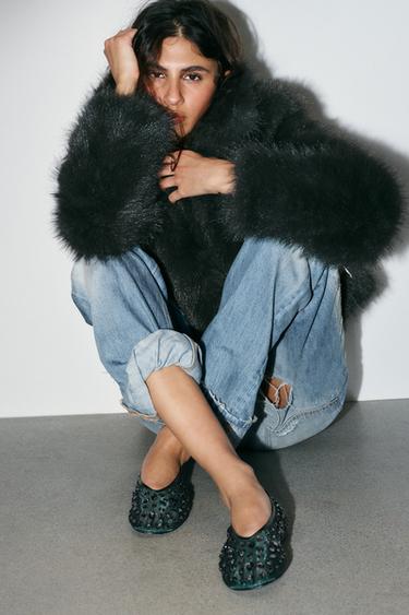 SPARKLY MESH BALLET FLATS - Green by Zara - Image 2