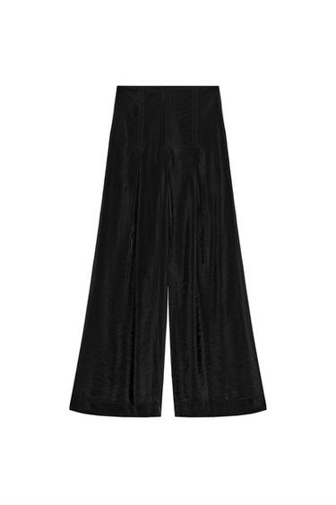 PANTALON LARGE SEMI-TRANSPARENT - Noir de Zara