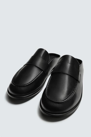 LEATHER MULE LOAFERS - Black by Zara - Image 1