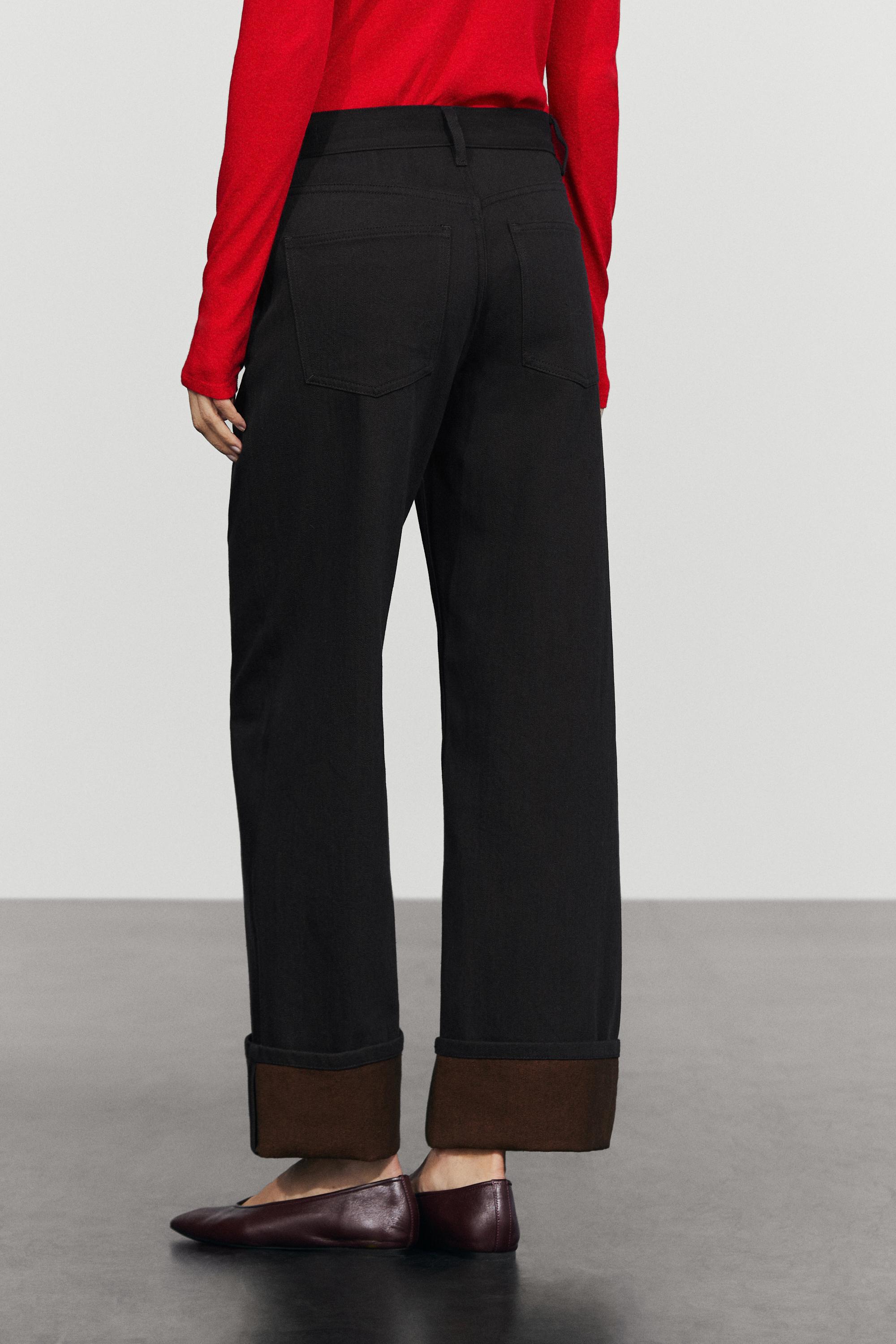 Jean wide leg taille moyenne à revers