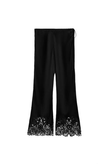 بنطلون فيسكوز 100% مطرز - أسود by Zara
