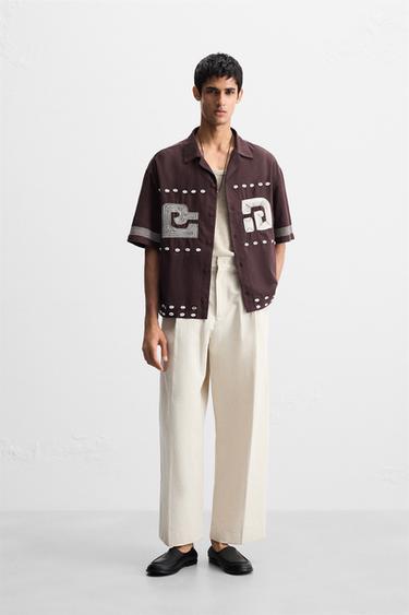 EMBROIDERED SHELL SHIRT - Burgundy by Zara - Image 0