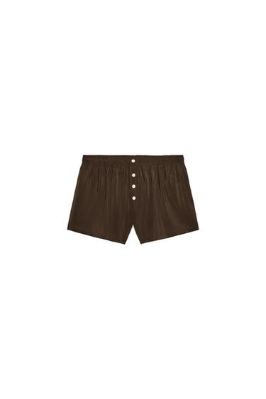 SHORTS TË DERDHUR ME KOPSA - Kafe çokollate nga Zara