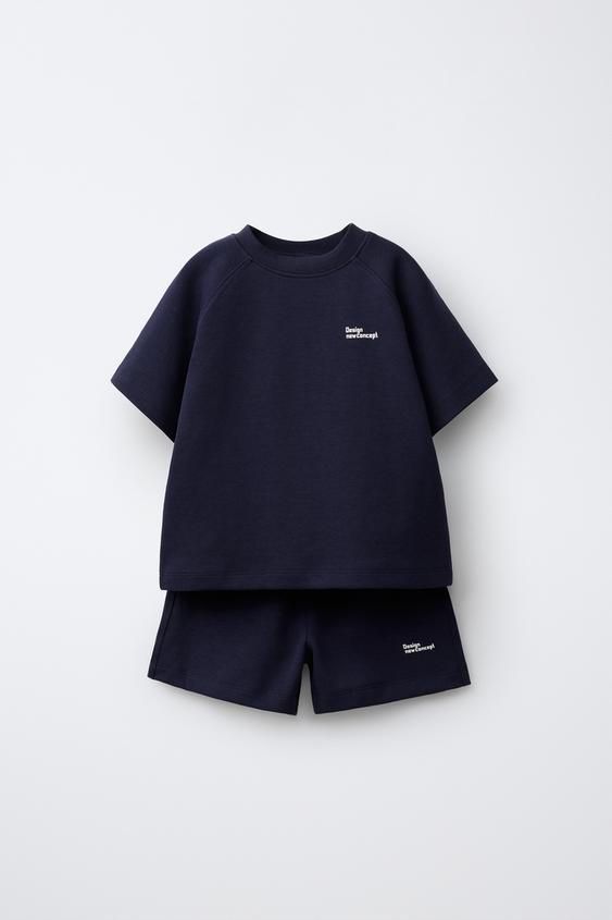 INTERLOCK T-SHIRT AND BERMUDA SHORTS JOGGING SET - Navy blue de Zara - Imagen 0