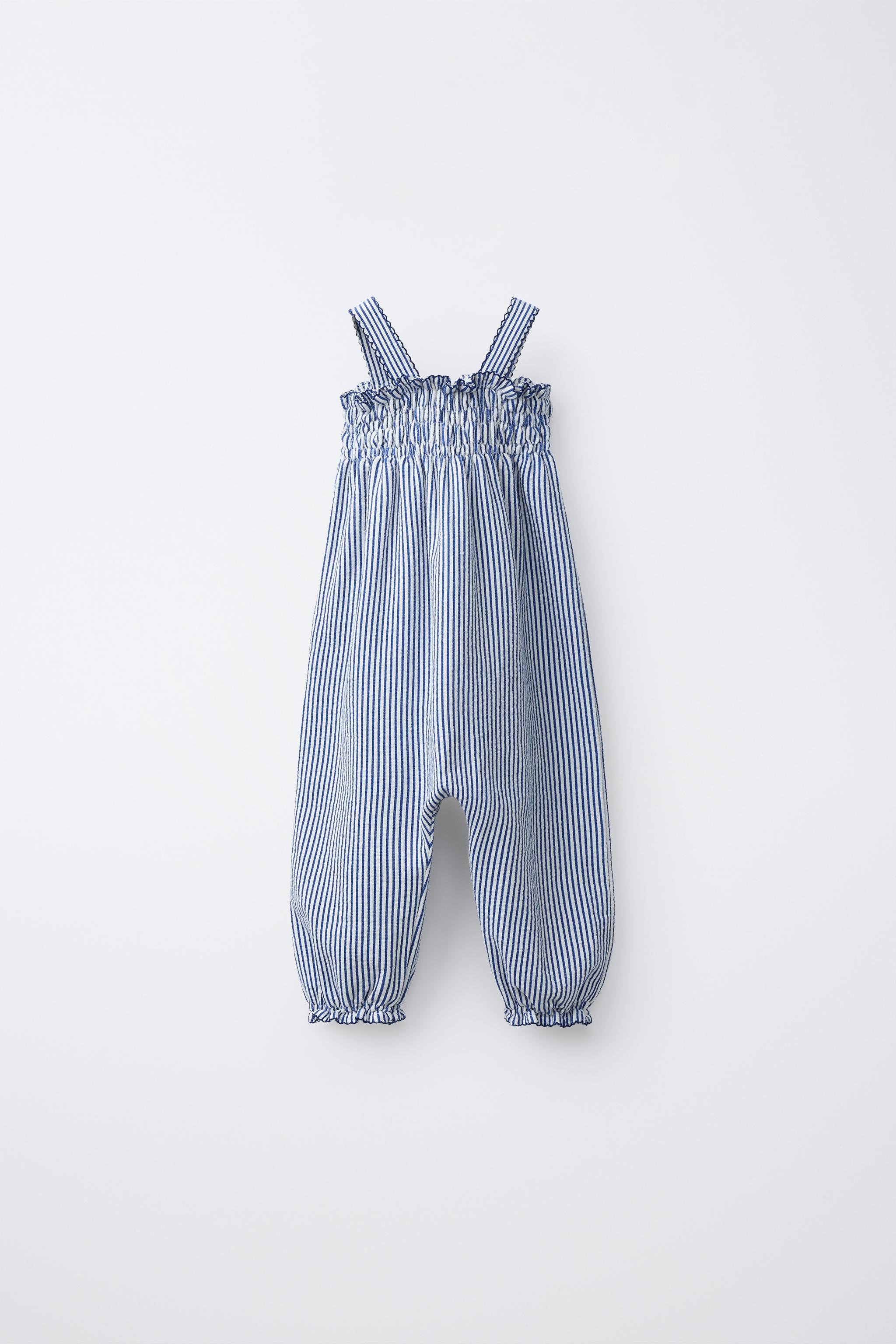 LONG SMOCKED STRIPED OVERALLS