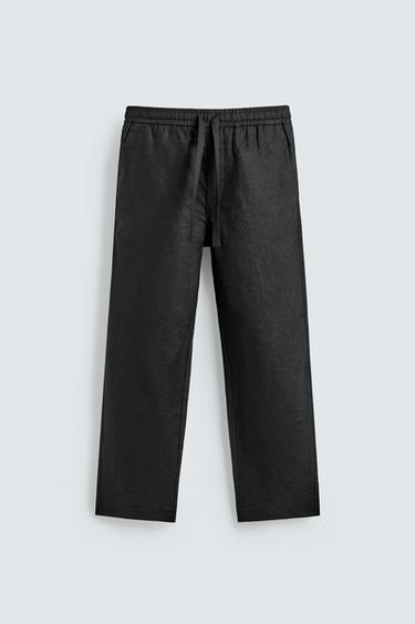 Zara RELAXED FIT LINEN PANTS - Black