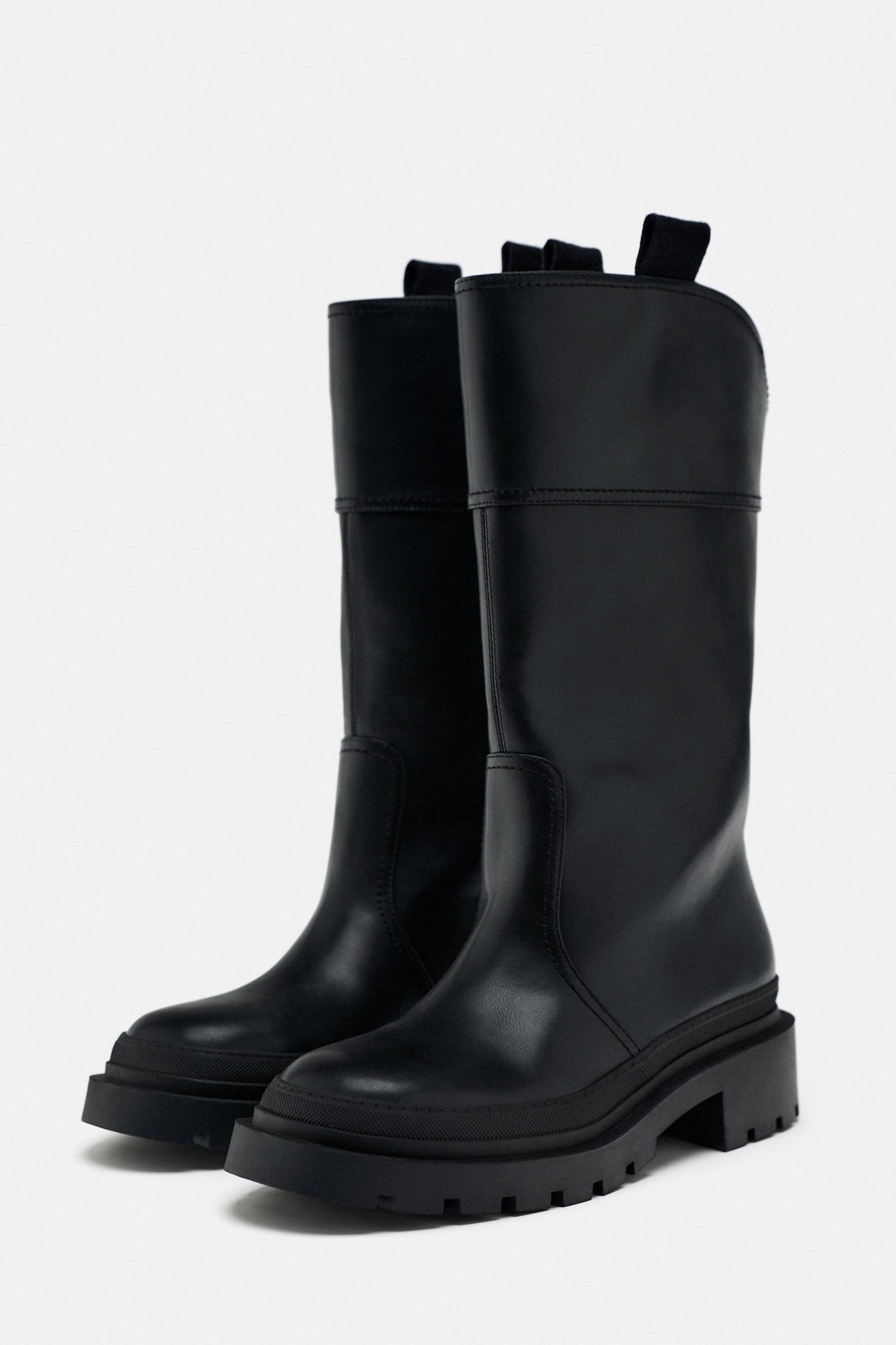 Zara flat track sole best sale ankle boots