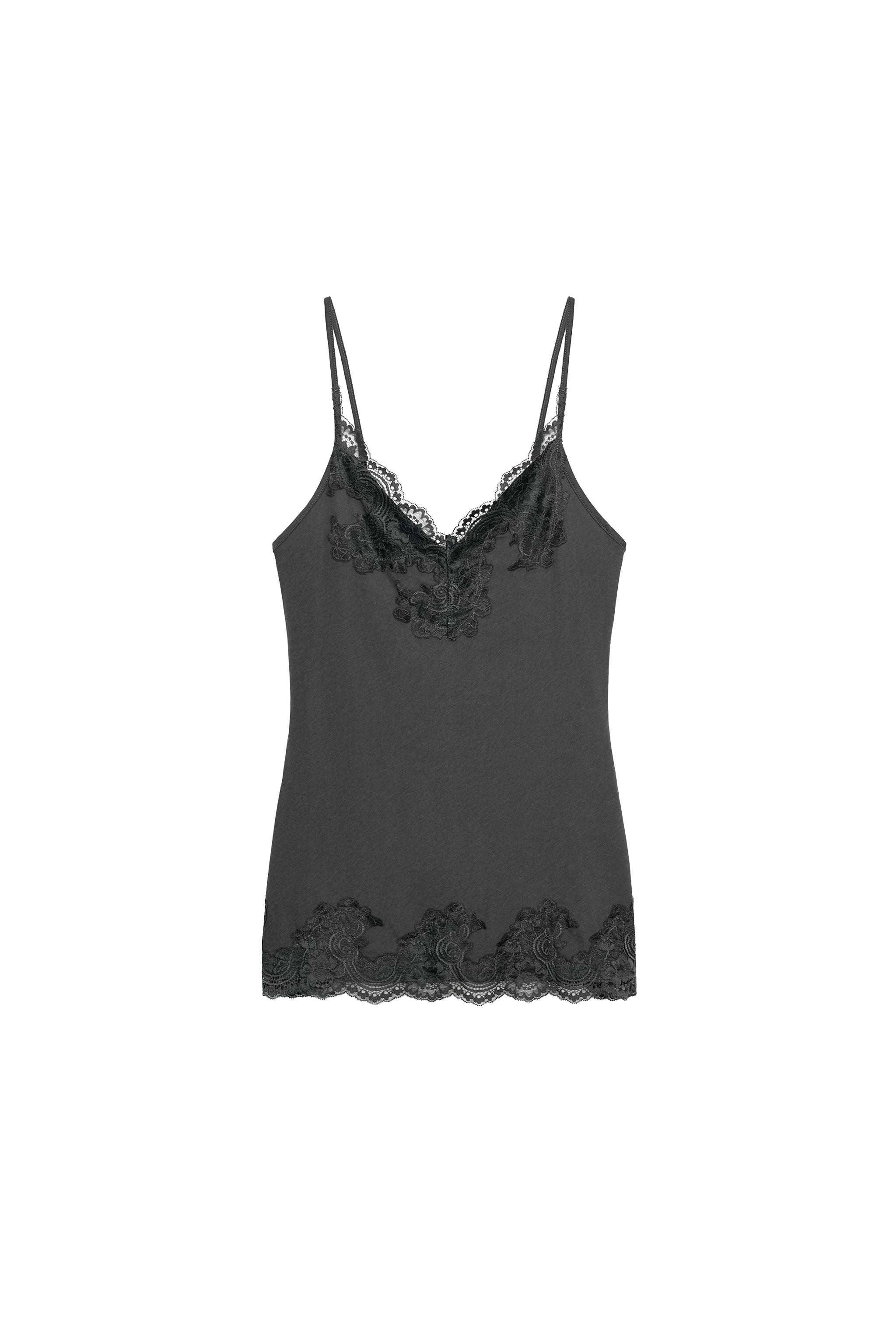 COMBINATION LACE TOP - Dark charcoal gray | ZARA United States