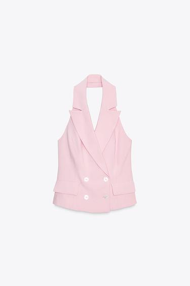 CHALECO HALTER CRUZADO - Rosa pastel de Zara