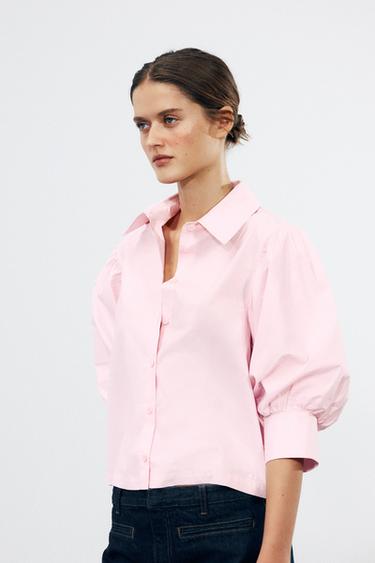 ZW COLLECTION BALLOON SLEEVE POPLIN SHIRT - Pastel pink by Zara