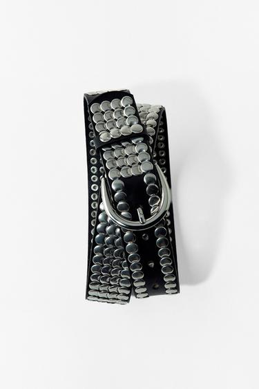 Zara MULTI-STUD LEATHER BELT - Black