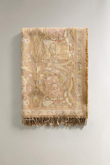 Zara FLORAL JACQUARD THROW - 粉紅色