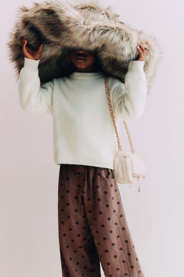 Zara FAUX FUR CROSSBODY BAG - Off White