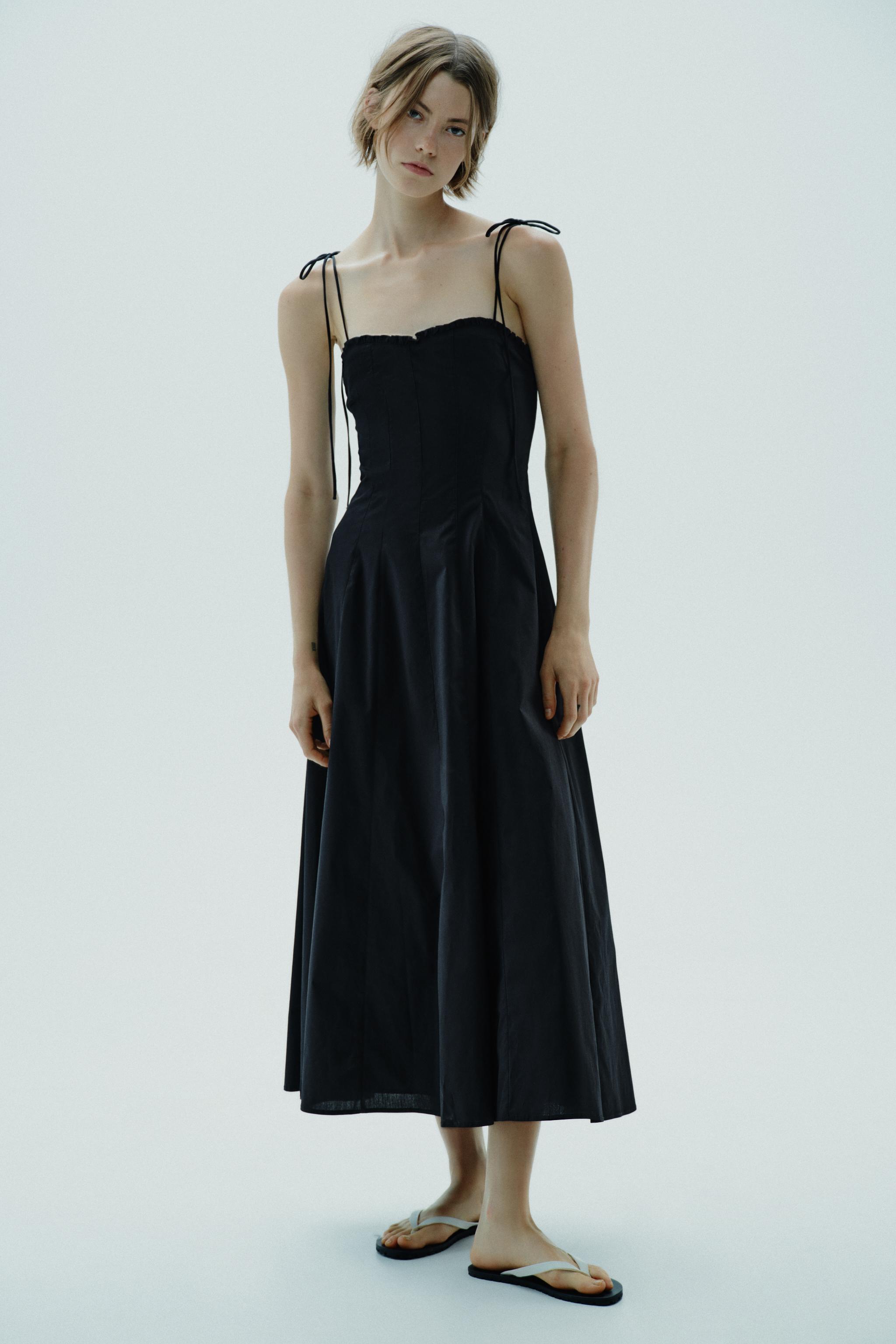 ROBE MIDI EN POPELINE À VOLANTS