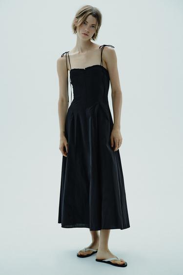RUFFLE POPLIN MIDI DRESS - Black by Zara - Image 0