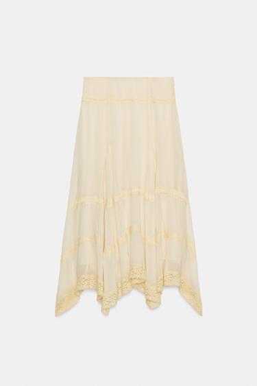 ZW COLLECTION COMBINED LACE SKIRT - Oyster-white by Zara - Image 6
