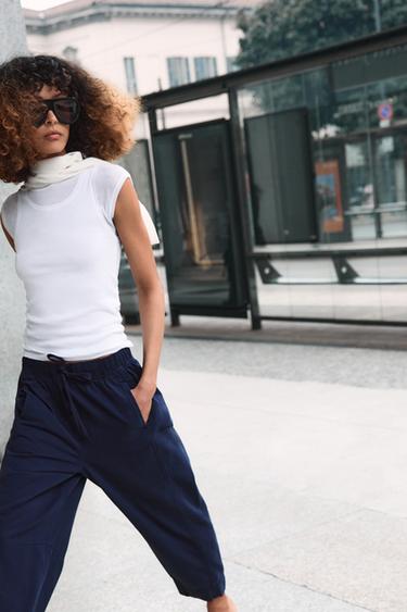 TROUSERS WITH ELASTIC WAIST - Navy blue by Zara