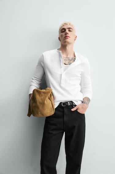 RIBBED T-SHIRT WITH BUTTONED NECKLINE - White by Zara - Image 5
