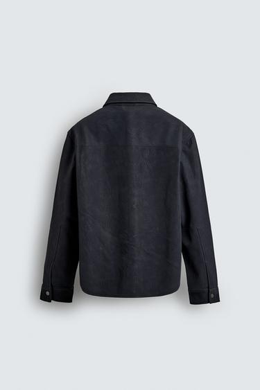 RELAXED FIT LEATHER EFFECT OVERSHIRT - Dark navy by Zara - Image 8