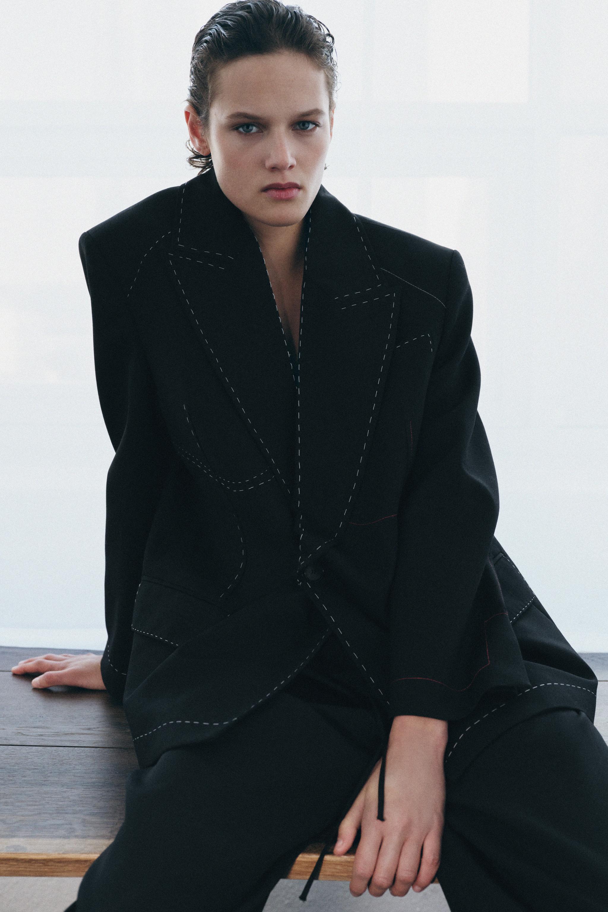 CONTRAST TOPSTITCHING BLAZER ZW COLLECTION LIMITED EDITION