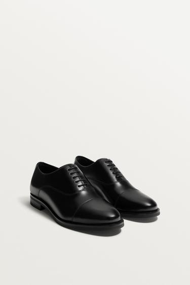 LEATHER DERBY SHOES - Black by Zara