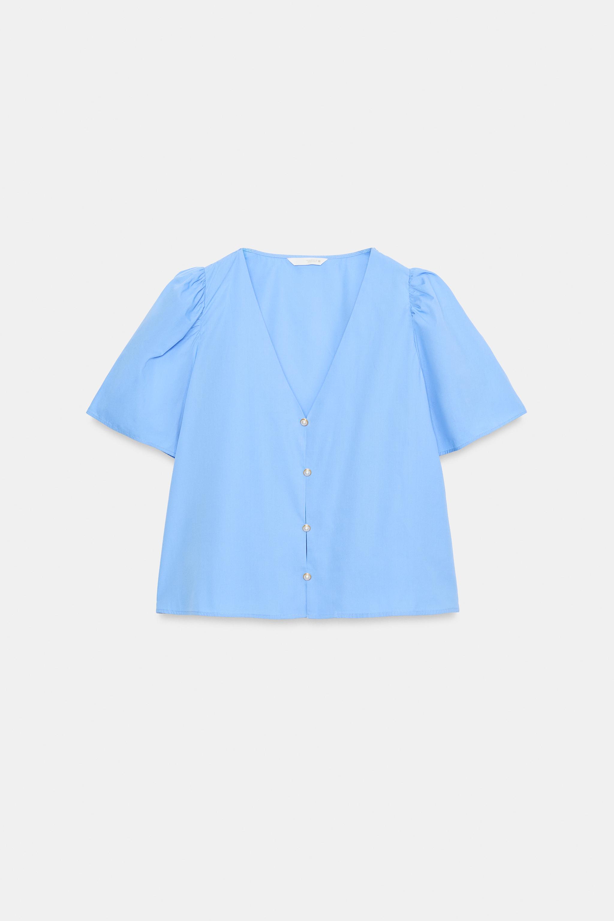 Женские рубашки Zara PEARL BUTTON POPLIN TOP — фото 7